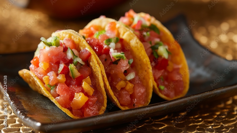 Fusion Cuisine Inspired Sushi Tacos in Contemporary Style Fusion Cuisine Inspired Sushi Tacos in Contemporary Style
