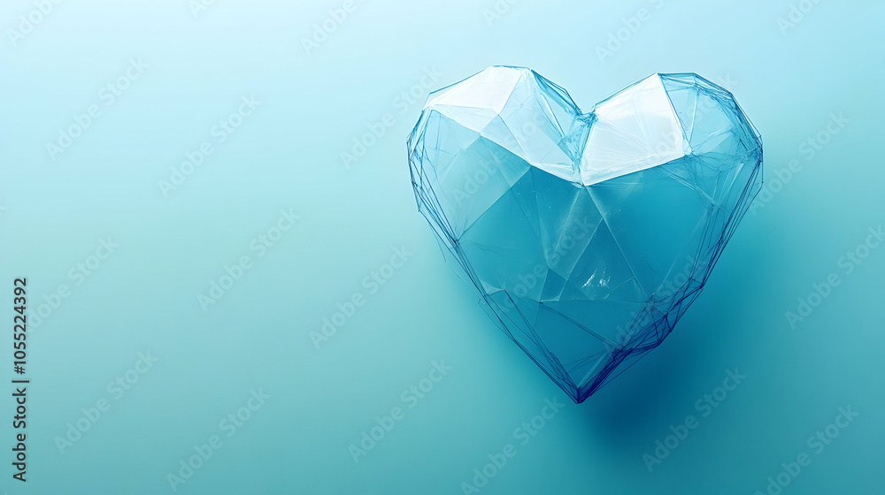 Abstract polygonal wireframe heart shape on a blue background, symbolizing love, science, and AI - Abstract polygonal wireframe heart shape on a blue background, symbolizing love, science, and AI -