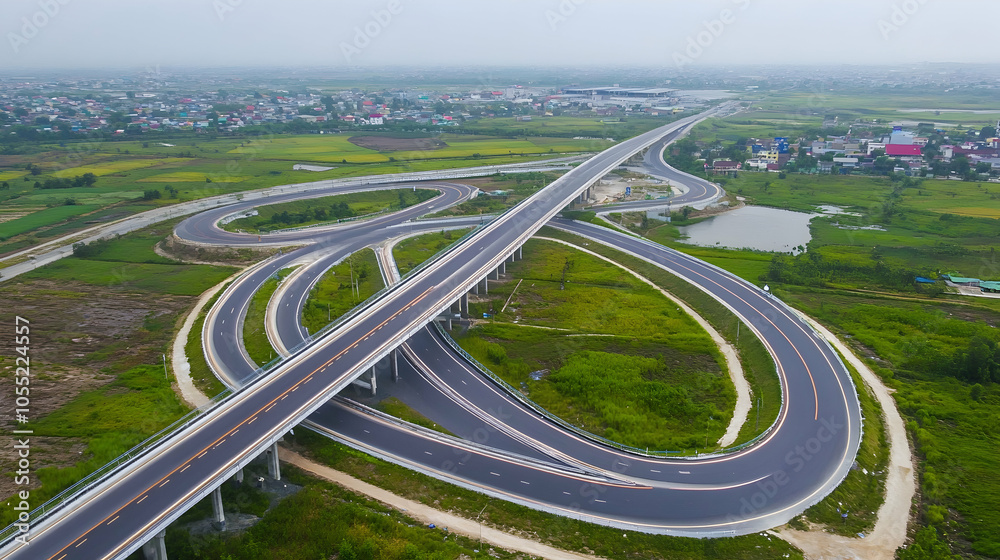 Aerial drone view of a multilevel highway interchange road in an urban populated area - Aerial drone view of a multilevel highway interchange road in an urban populated area -