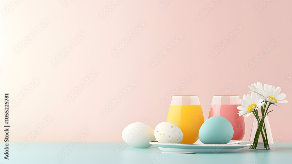 Fototapeta premium Colorful easter celebration with drinks and decor
