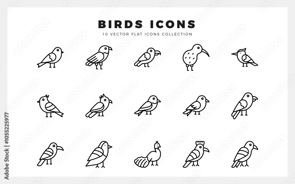 15 Bird Lineal icons pack. vector illustration. 15 Bird Lineal icons pack. vector illustration.
