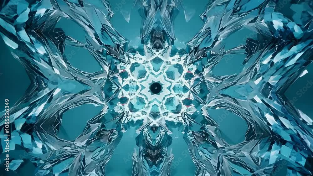 Fractal tree branching outwards. A central point grows organic branches in an kaleidoscopic fractal pattern, shifting from one geometric form to another. Abstract texture, kaleidoscope. 