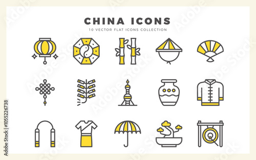 15 China Two Color icon pack. vector illustration.