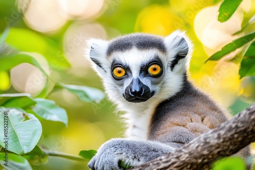 Lemur perched on a branch, gazing at the viewer.