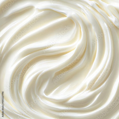 Close-up Swirl Background of Delicious Creamy Texture. White Cosmetic Cream. Smooth Surface