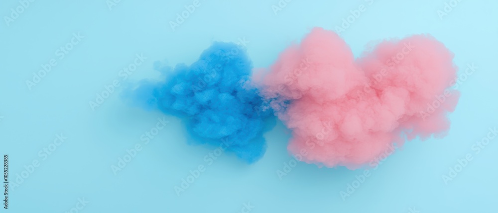 Smoky cloud formations in bold pink and blue, swirling together to create a dreamy, abstract effect
