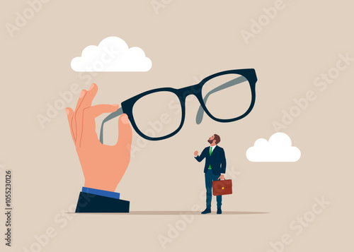 Prejudice, stereotyping, or discrimination against. Clear business vision, see through lenses in details or clear business outlook. Flat vector illustration