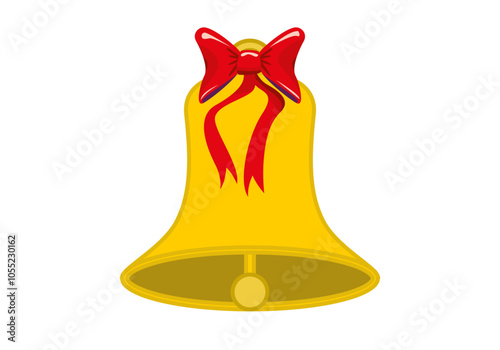 Campana dorada con lazo rojo de navidad