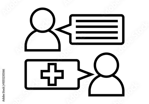 Icono negro de conversación entre paciente y médico