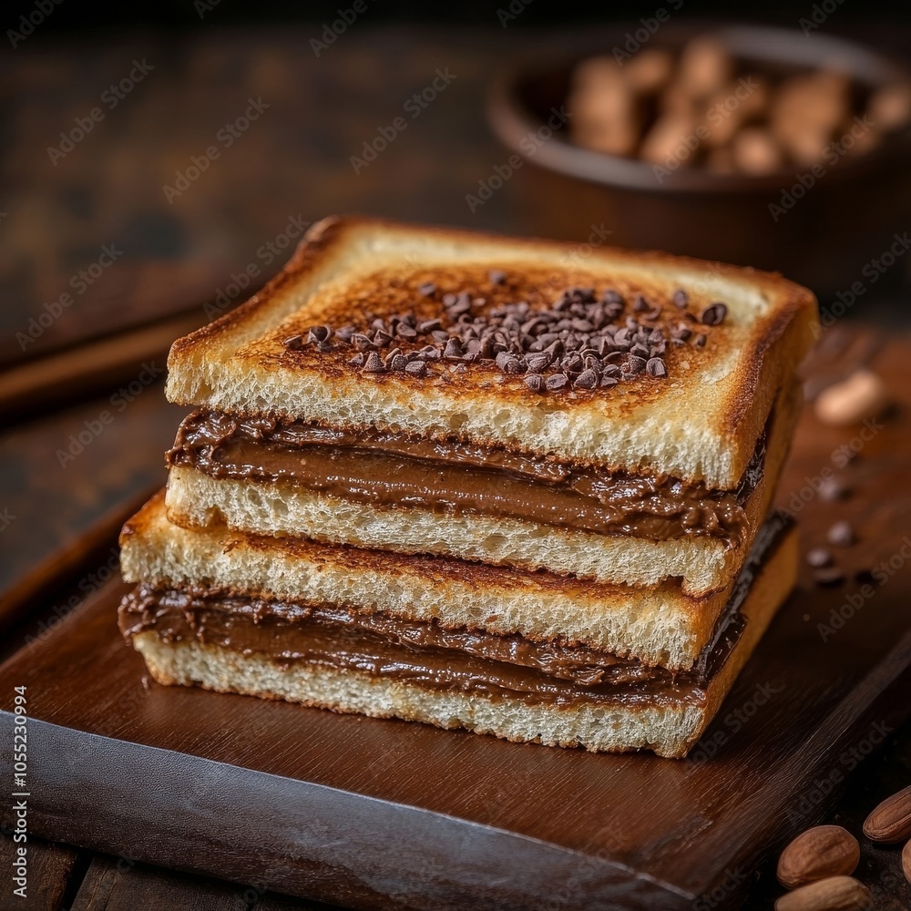 Chocolate butter sandwich: bread and nut butter, a flavor classic from Italian cuisine. Chocolate butter sandwich: bread and nut butter, a flavor classic from Italian cuisine.