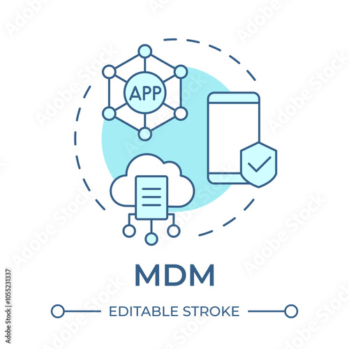 MDM soft blue concept icon. Mobile device management. Cloud data, software. Technology, system. Round shape line illustration. Abstract idea. Graphic design. Easy to use in infographic, presentation photo