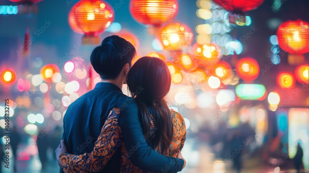 Obraz premium Urban New Year party merging traditions and modernity in stock image
