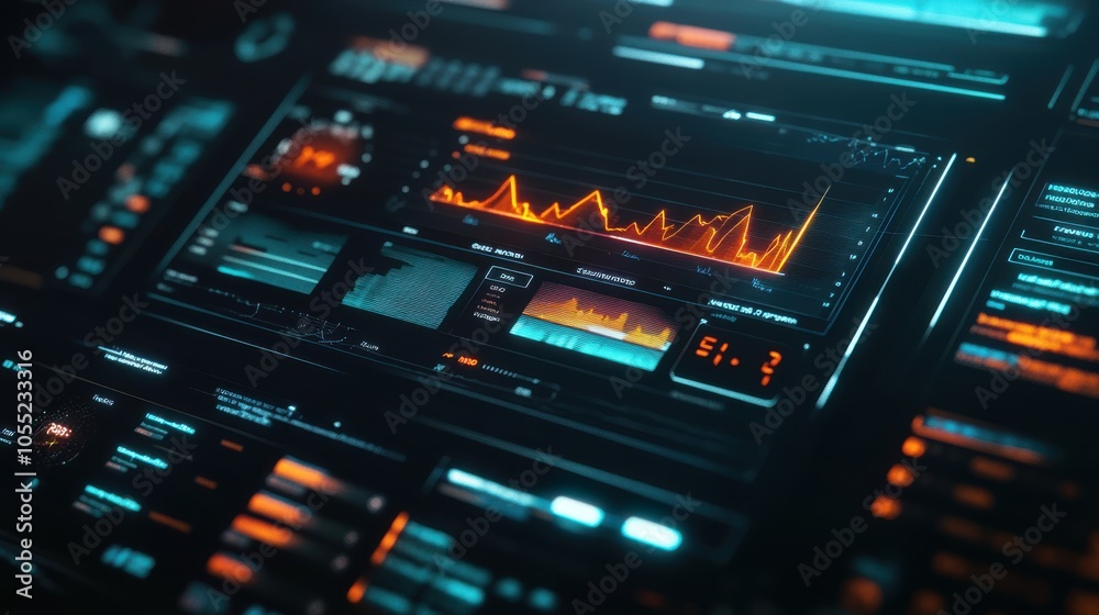 Fototapeta premium A digital interface displaying a financial report with a chart showing