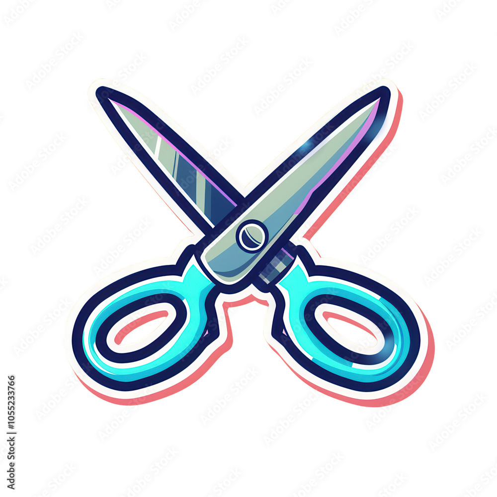 A pair of scissors with a blue handle and a silver blade. Generative AI A pair of scissors with a blue handle and a silver blade. Generative AI
