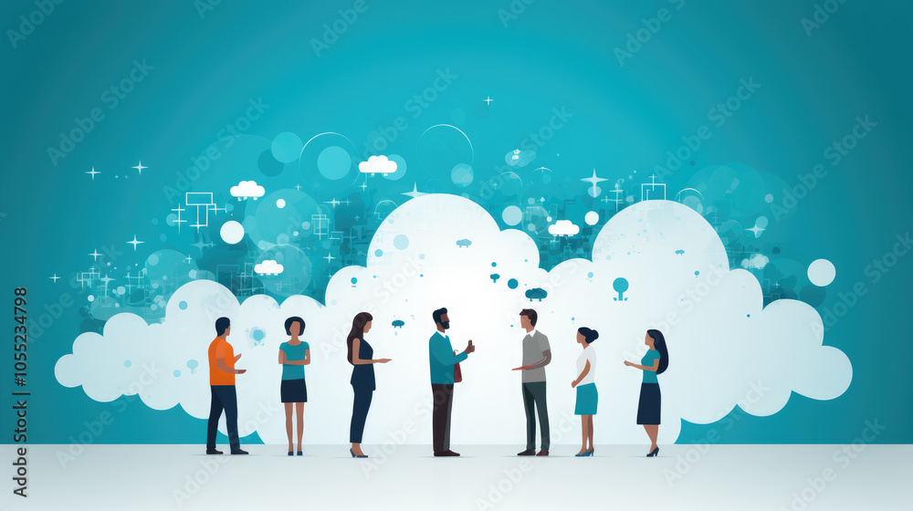 generated illustration of set of talking people with speech bubbles, cloud isolated on blue background generated illustration of set of talking people with speech bubbles, cloud isolated on blue background