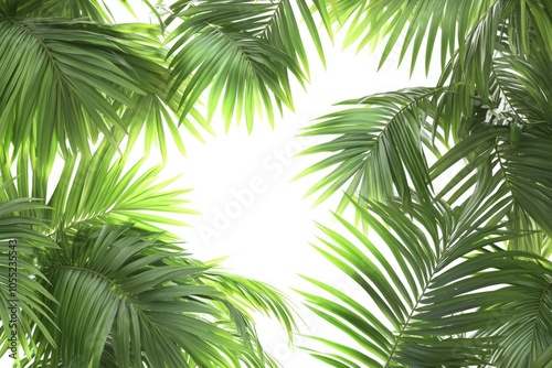 Palm tree leaves on white background.