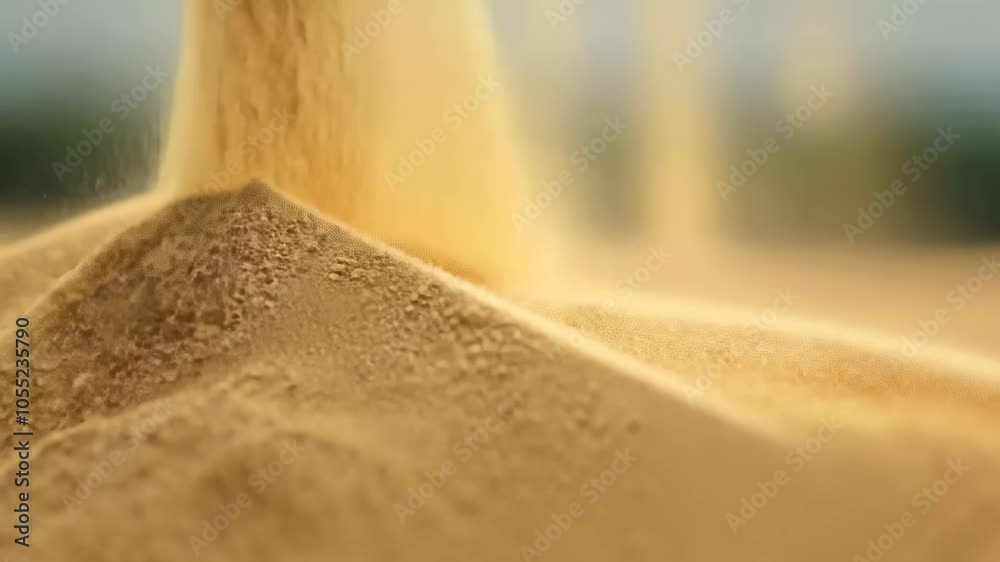 Pouring sand close-up. Macro of sand texture. Hourglass, abstract texture, material.