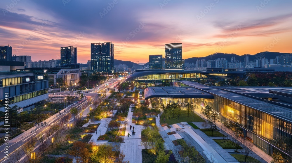 Fototapeta premium A modern tech campus in Seoul with innovative startups