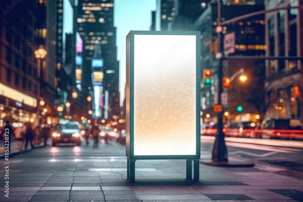 generated illustration of blank mockup of an advertisement on a bus stop in the city