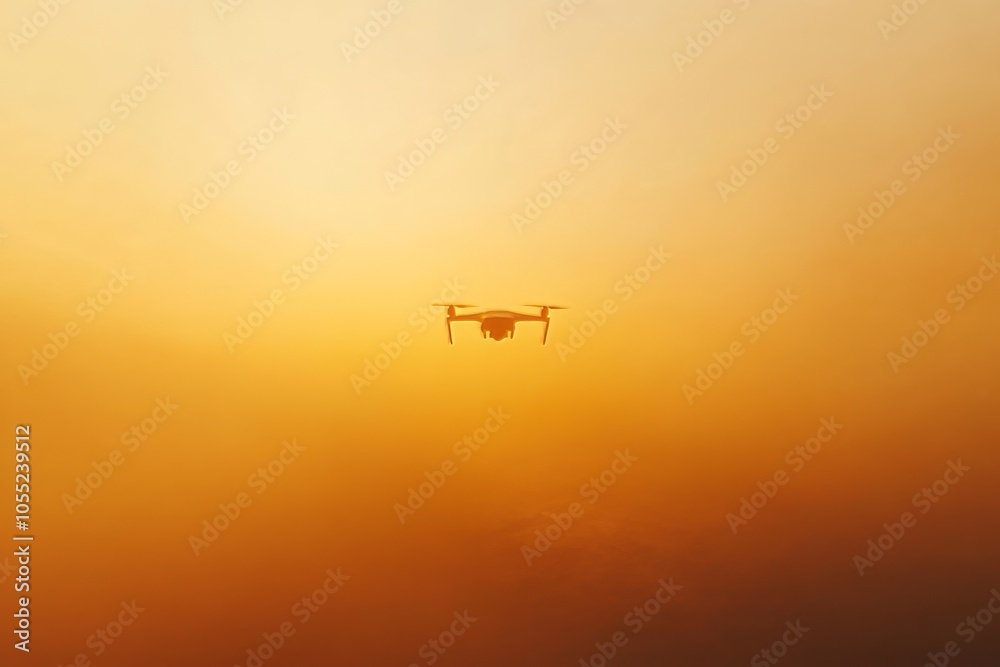 flying drone in the distance, a subtle harmony of orange and yellow, dreamy background, wind flow flying drone in the distance, a subtle harmony of orange and yellow, dreamy background, wind flow