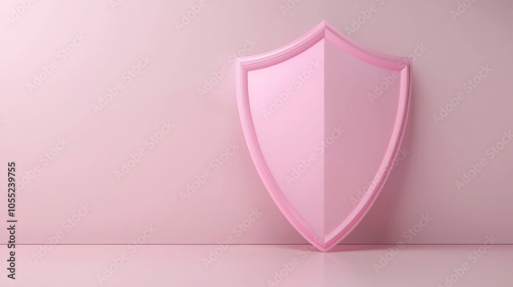 A pink shield against a soft pink background, symbolizing protection and security in a minimalist design.