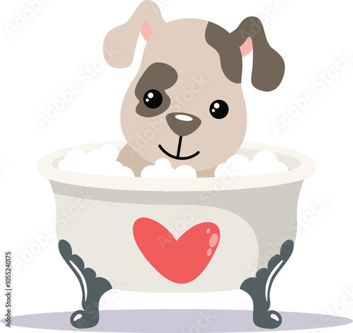 Cute dog in a love bathtub