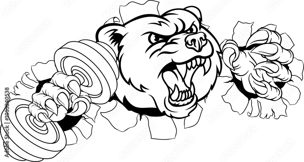 Bear Grizzly Weight Lifting Dumbbell Gym Mascot Bear Grizzly Weight Lifting Dumbbell Gym Mascot