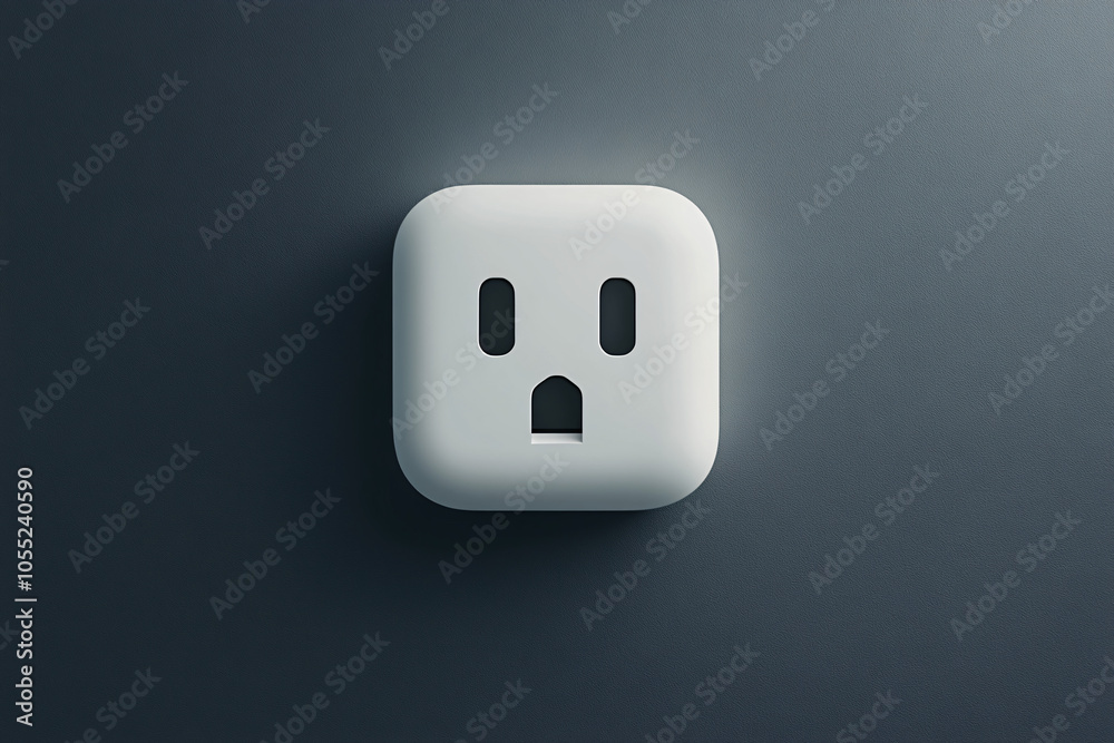 A minimalist wall outlet with a surprised face expression on a dark background representing simplicity and modern design with personality
A minimalist wall outlet with a surprised face expression on a dark background representing simplicity and modern design with personality