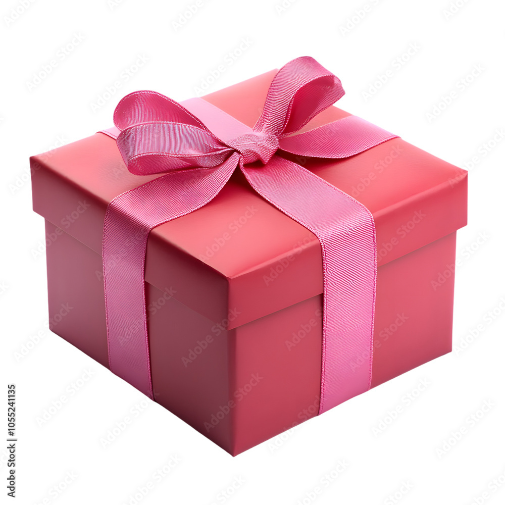 Obraz premium Pink Gift Box with Pink Ribbon and Bow on Transparent Background
