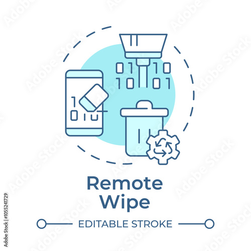 Remote wipe soft blue concept icon. Data management, cyber security. System, protocols. Round shape line illustration. Abstract idea. Graphic design. Easy to use in infographic, presentation