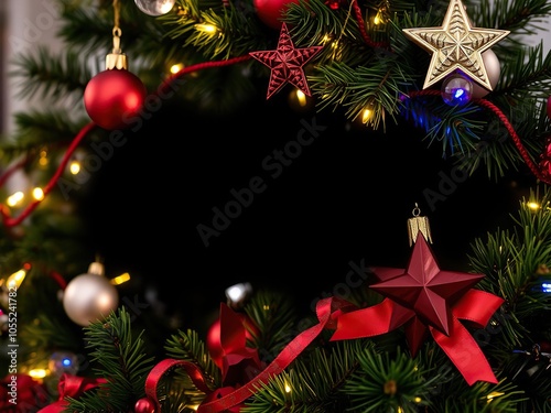 A beautifully decorated Christmas tree with colorful ornaments, twinkling lights, and a shining star on top, star, festive