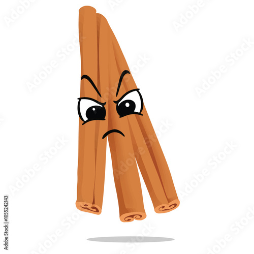angry cinnamon mascot character illustration. cute, playful, tasty, and delicious concept. traditional asian herbs, indonesian culinary, plant, medicine, and spices themes