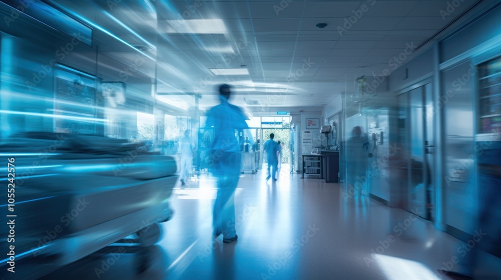 Motion blur effect of hospital personnel walking through a corridor Motion blur effect of hospital personnel walking through a corridor