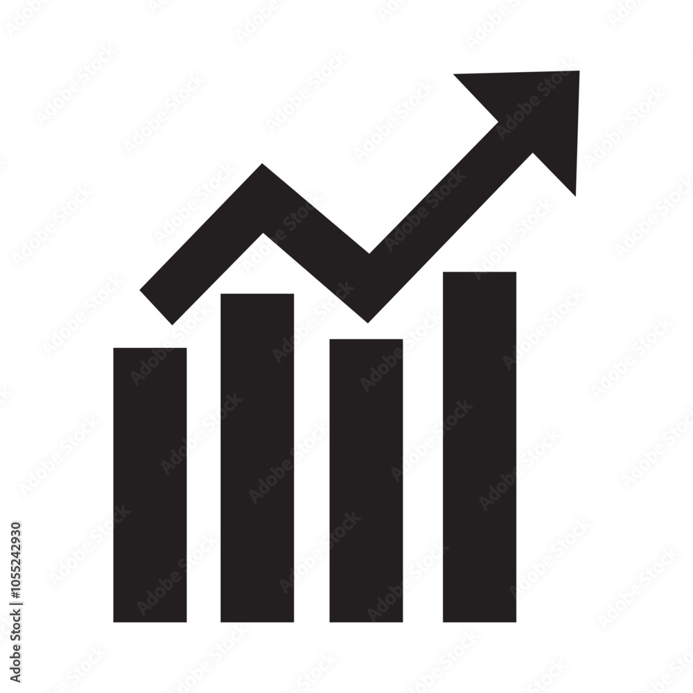 Single black arrow growing pointing up on chart graph bars icon Single black arrow growing pointing up on chart graph bars icon