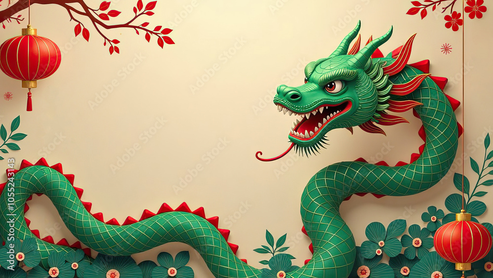Obraz premium Chinese New Year Festive Green Dragon Illustration for Prosperity