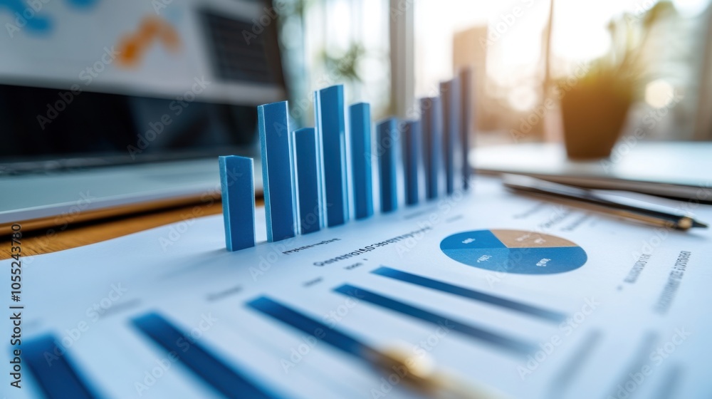 A sleek presentation slide displaying a yearly financial report with a bar chart showing A sleek presentation slide displaying a yearly financial report with a bar chart showing