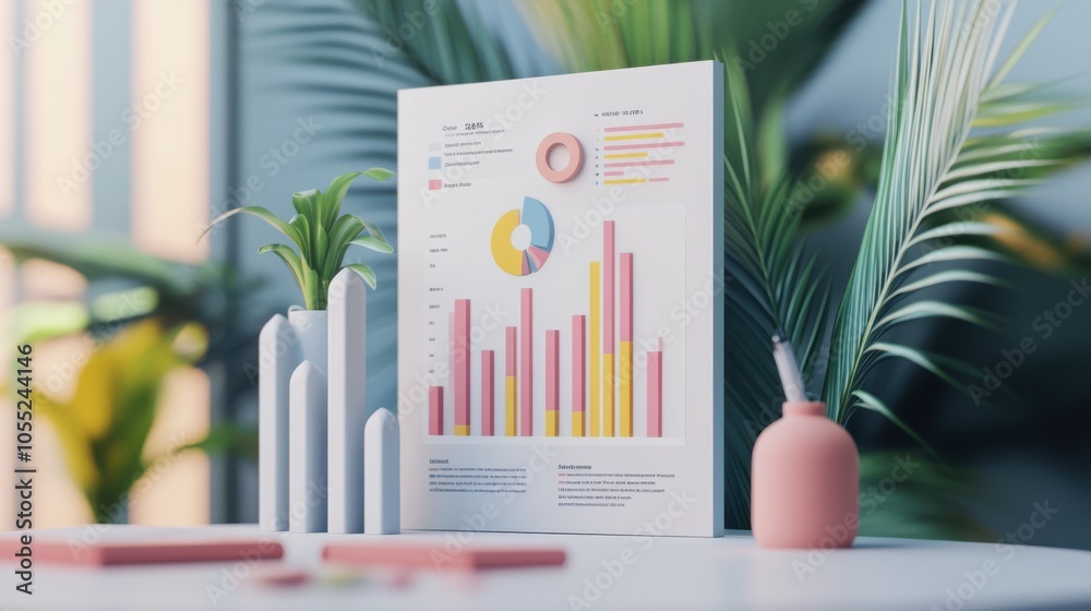 A summary page of a financial report with a 3D chart, showcasing the company's A summary page of a financial report with a 3D chart, showcasing the company's