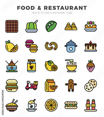 Food and Restaurant Lineal Color icons collection. Lineal Color icons pack. Vector illustration
