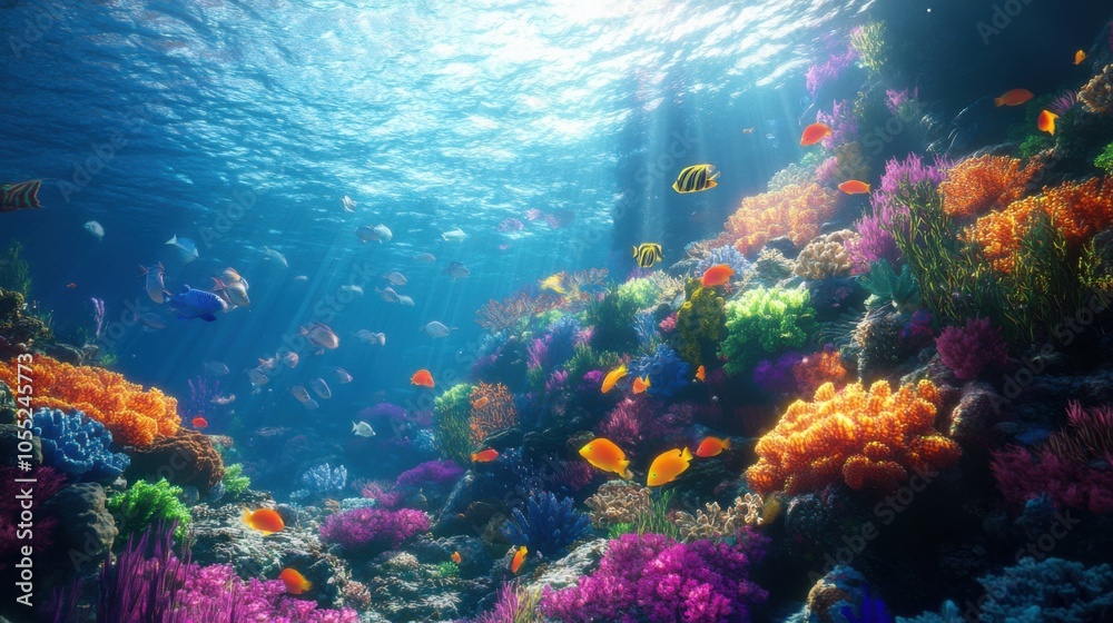 Fototapeta premium A vibrant coral reef underwater, teeming with colorful fish