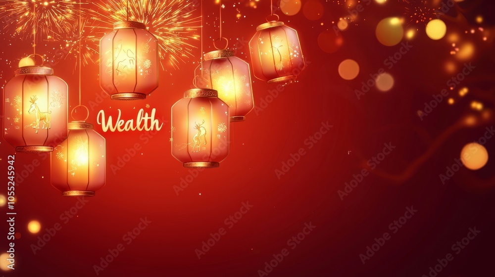 The image features decorative lanterns against a red background, symbolizing wealth and celebration, with soft glowing lights enhancing the festive atmosphere. The image features decorative lanterns against a red background, symbolizing wealth and celebration, with soft glowing lights enhancing the festive atmosphere.