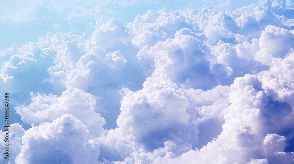 Fluffy White Clouds in Clear Blue Sky