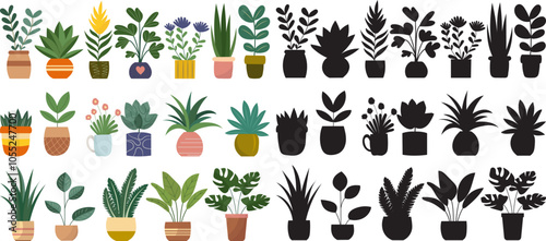 set of house plants in flat style, vector