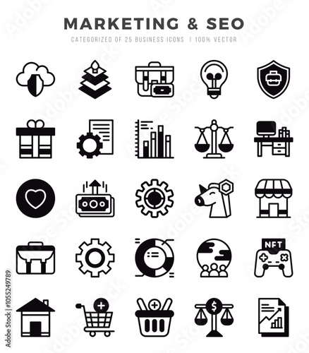 Marketing & SEO Lineal Filled icons collection. 25 icon set. Vector illustration. photo