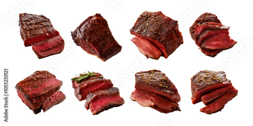 Fresh Cuts of Juicy Red Meat Assorted Display,PNG set collection, isolated on transparent background