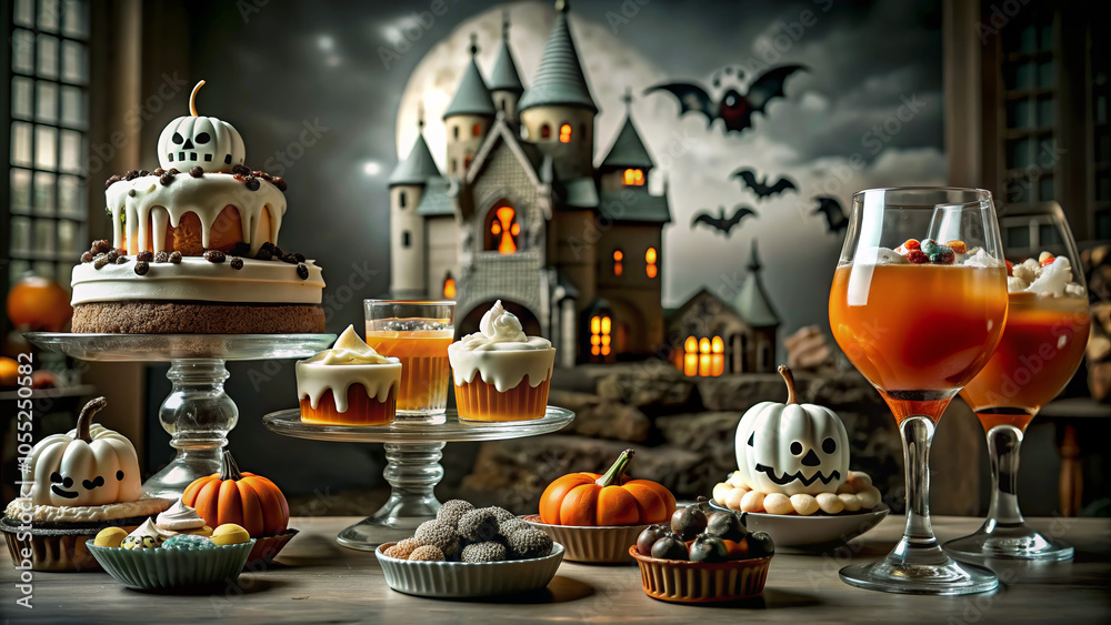 Spooky Halloween Party: Haunted Mansion Drinks and Decorations Gothic Castle Background Perfect for Halloween Season Images
Spooky Halloween Party: Haunted Mansion Drinks and Decorations Gothic Castle Background Perfect for Halloween Season Images
