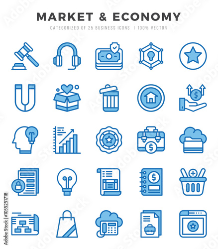 Set of 25 Market & Economy Two Color Icons Pack.