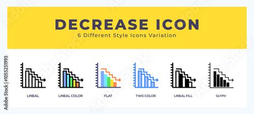 Decrease icon in different style vector illustration.