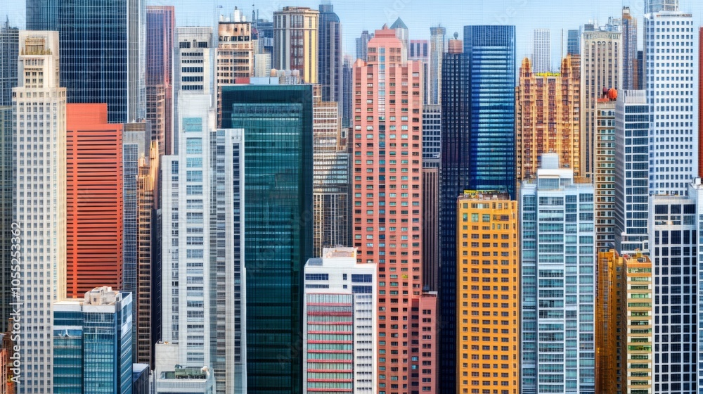 Fototapeta Vibrant City Skyline with Detailed Building Textures