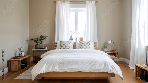 a simple Scandinavian bedroom with a neutral color palette. 