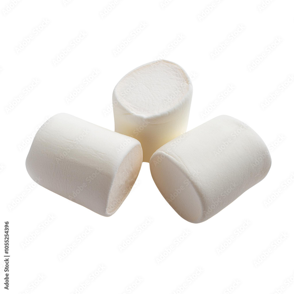 Three fluffy marshmallows on a white isolated background. transparent background Three fluffy marshmallows on a white isolated background. transparent background